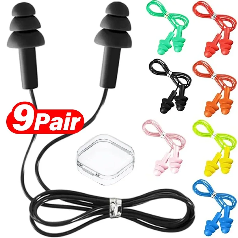 Silicone Corded Ear Plug Protector Anti Lost Reusable Hearing Protection Noise Reduction Safe Swimming Work Earplugs With Rope