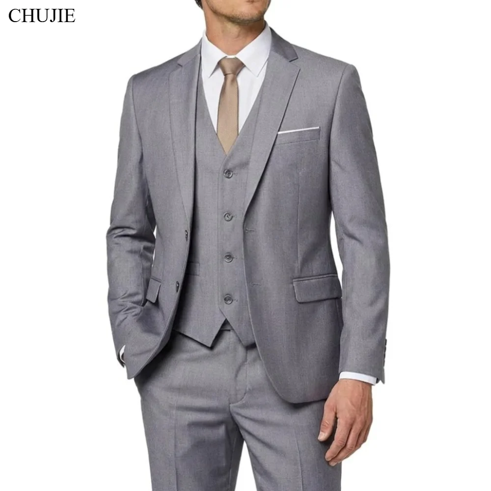 Men's 2 Piece Suit 3 Set Solid Color Formal Business Dress Blazer Vest Pants Classic Tuxedo for Wedding Party Groomsmen