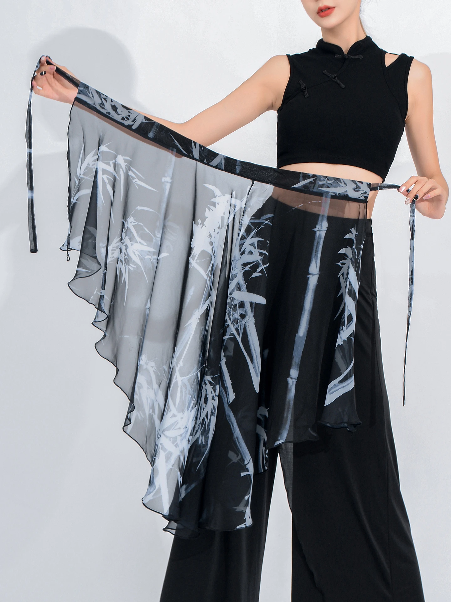 Bla-Piece Sa Dance Skirt Chiffon Performance Skirts Daily Training Skirts Han Tang Dance System Breathable Chiffon Sk...