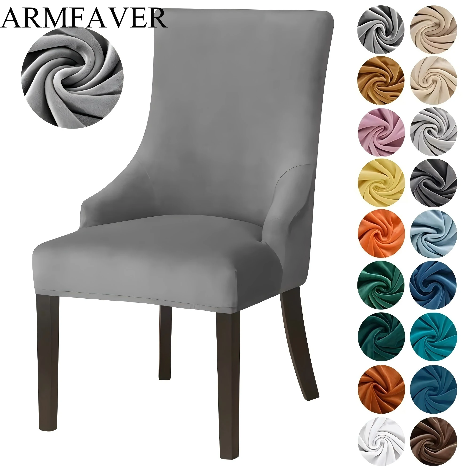 ARMFAVER Super Velvet Chair Cover Elastic Washable High Back Sloping Armchairs Slipcover for Kitchen Party Banquet Home Decor