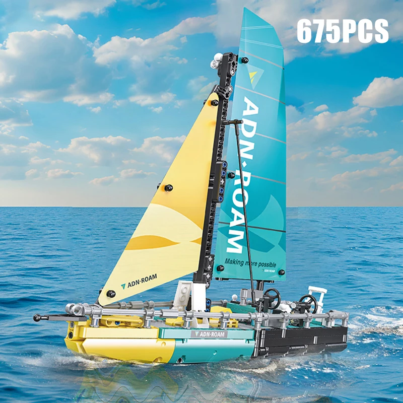 City Ocean Going Type 65 Sailing Ship Sailboat Model Building Blocks F50 Hydrofoil Catamaran Vessel MOC Bricks Toys For Kid Gift