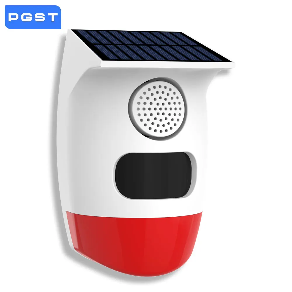 PGST Tuya Smart Life Solar Alarm Detector PIR Infrared Motion Sensor Siren Horn Home Security Protection Outdoor Waterproof