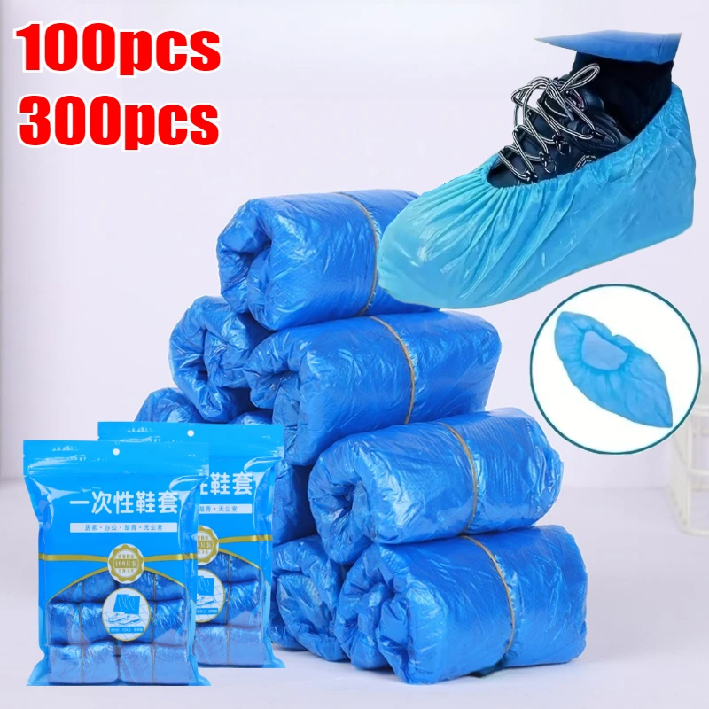100/300PCS Disposable Waterproof Shoe Cover Plastic Non-slip Foot Cover Indoor PE Padded Overshoes Rain Mud-proof Shoe Cover