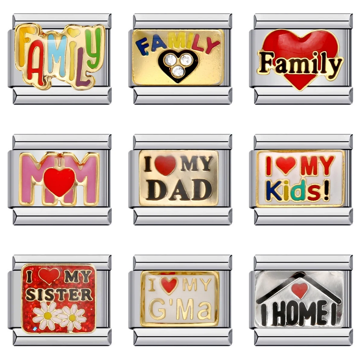 Family Mom Dad Sister Son Daughter LOVE Glaze Charm Links Fit 9mm Bracelet Stainless Steel Making DIY Jewelry Mother's day gift