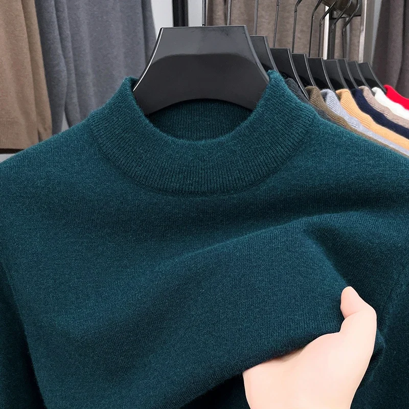 Half Turtleneck Knitwear Sweater New Autumn/Winter Mock Neck Sweatshirts Solid Color Pullovers Man Brand Casual Mens Clothing