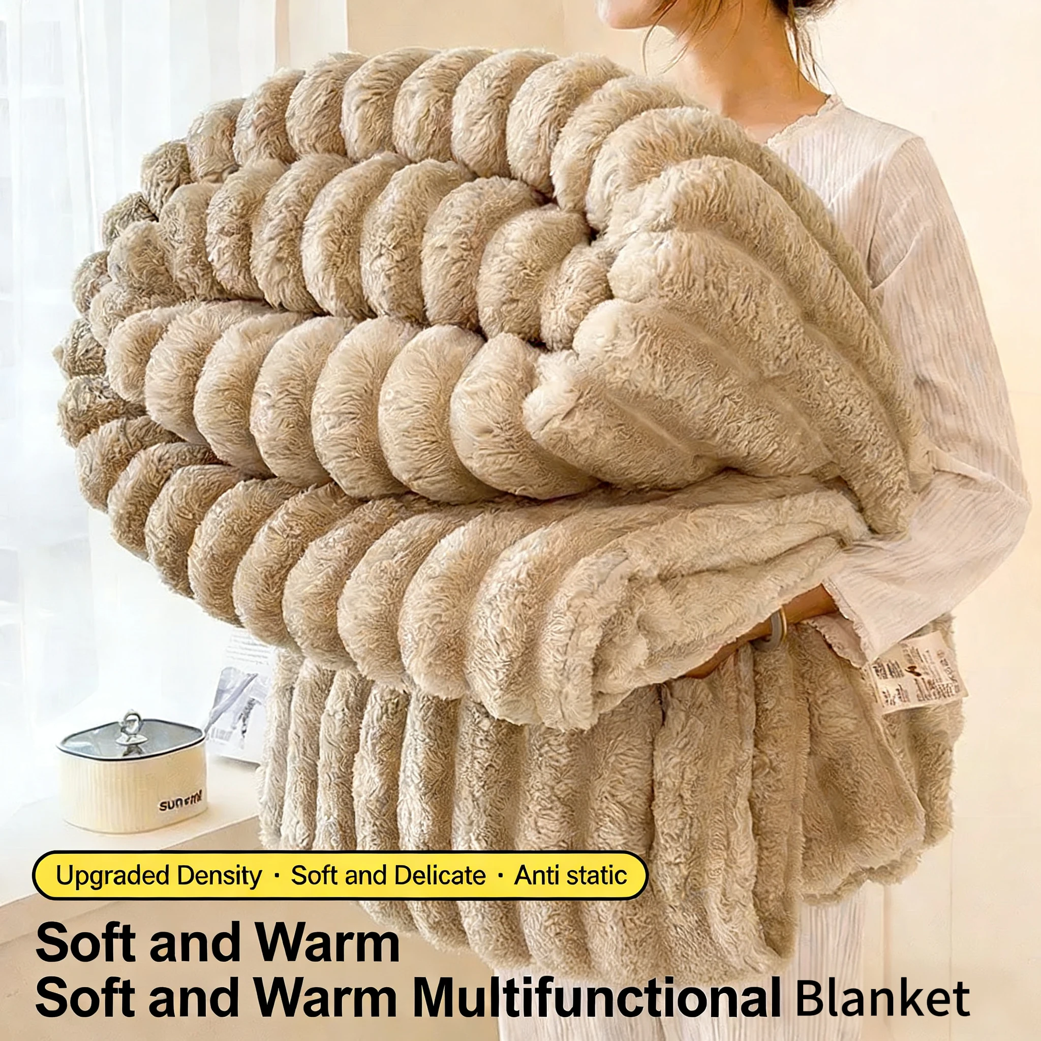 Solid Thickened Wide Striped Flannel Multifunctional Blanket, Can Be Used As Bed Sheet Cover Blanket, Sofa Blanket,nap Blanket