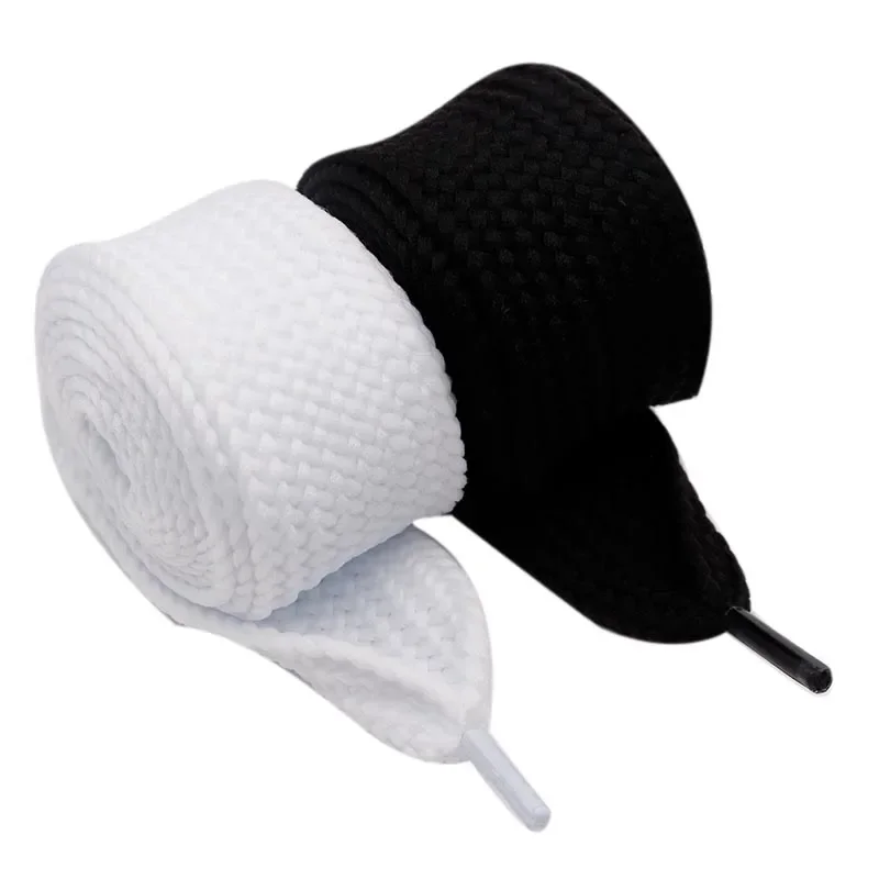 Coolstring 4cm Wide Black White Solid Color Fat Flat Shoelaces High Quality Hoodie Drawstring Waist Laces Kids Adults Sneakers