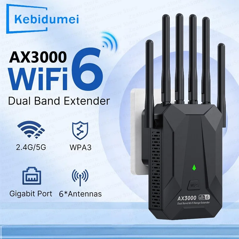 3000Mbps WiFi 6 Repeater 2.4/5Ghz Gigabit WIFI Booster Long Range Amplifier Network Extender For Home/Office EU/US Plug Easy Set