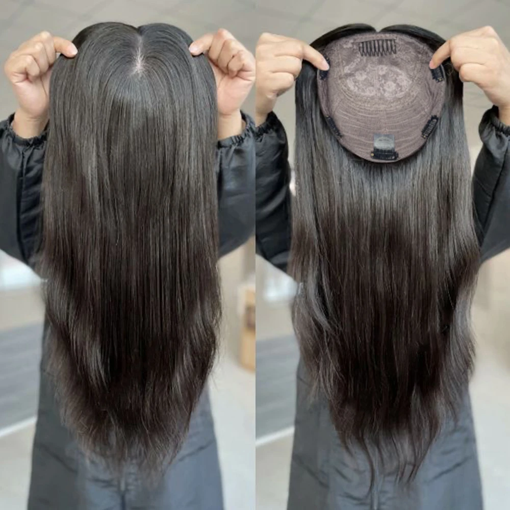 8"x8" Jewish Topper Silk Top Hairpiece Premium Human Hair Jewish Wig 10-22 Inches European Virgin Hair Silk Base Women Topper