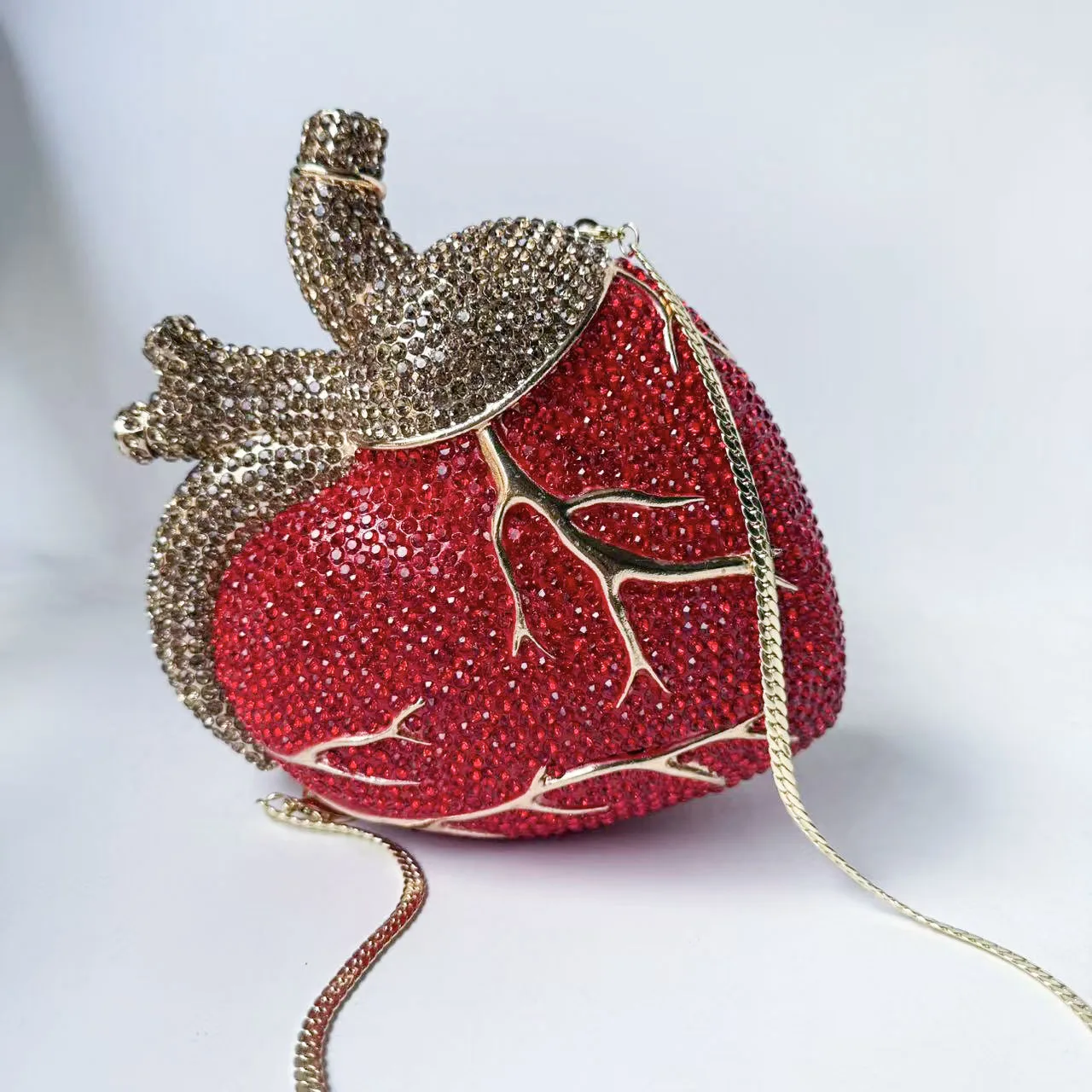 XIYUAN Women Red Heart Shaped Crystals Evening Bag Wedding Party Diamond Clutch Purse Luxury Rhinestone Handbag Pink Wallet Bags
