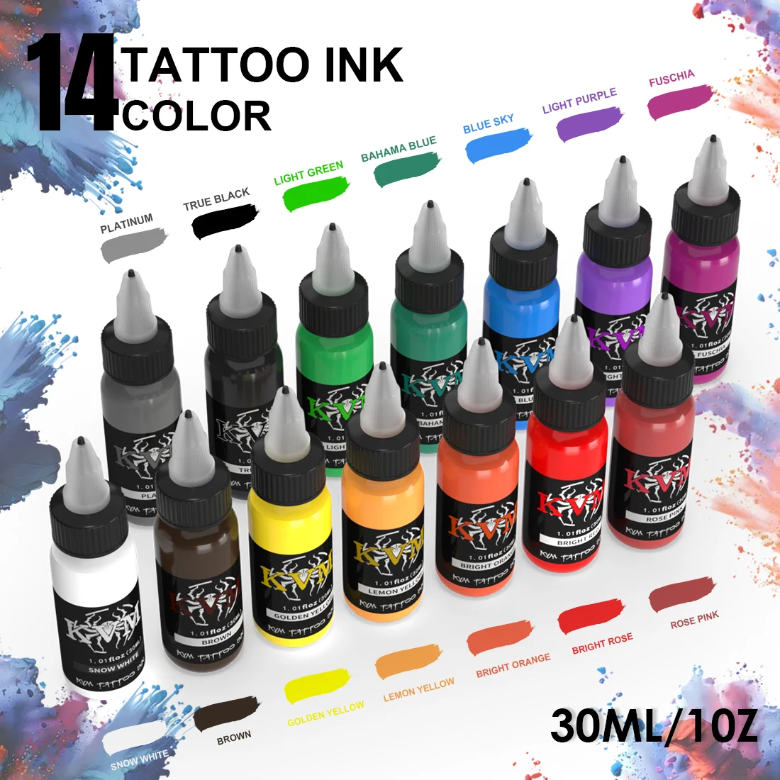 14Colors 1/oz Tattoo Ink Pigment Body Color Drawing Art Tattoo Ink Semi-permanent Makeup Tattoo Supplies for Tattoo Artists