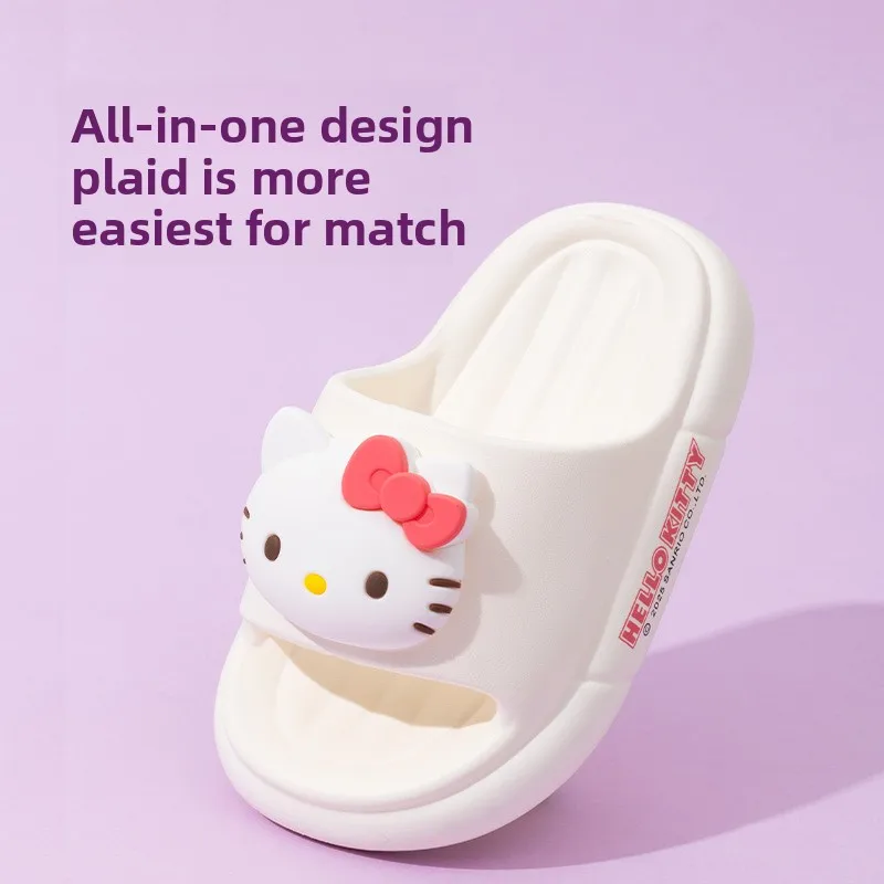 2026Summer Cute Kuromi Girls Kids Slippers Hello Kitty Sanrios Anime Parent-Child Kawaii Cinnamoroll Home Cartoon Non-Slip Shoes