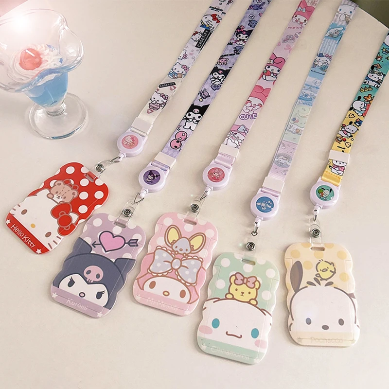 Sanrios ID Card Holder Lanyard Porta Credencial Pochacco Kuromi credit Card Case Cover with Neck Strap for Work Kawaii Accessory