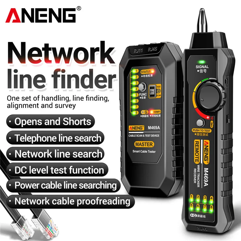 ANENG M469A Smart Network Cable Tester Wire Tracker Receiver Network Repair Electrical Tool RJ45 RJ11 LAN Cable Tester Finder