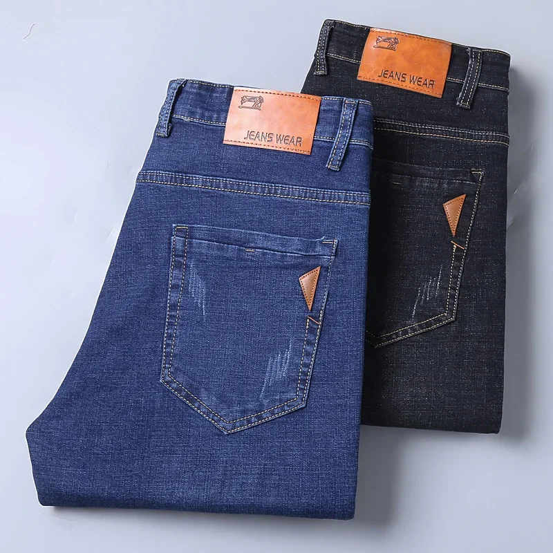 Men Fashion Straight Jeans Men 2025 New Stretch Slim Fit Pants Comfortable Soft Business Denim Trousers Male Brand Clothing