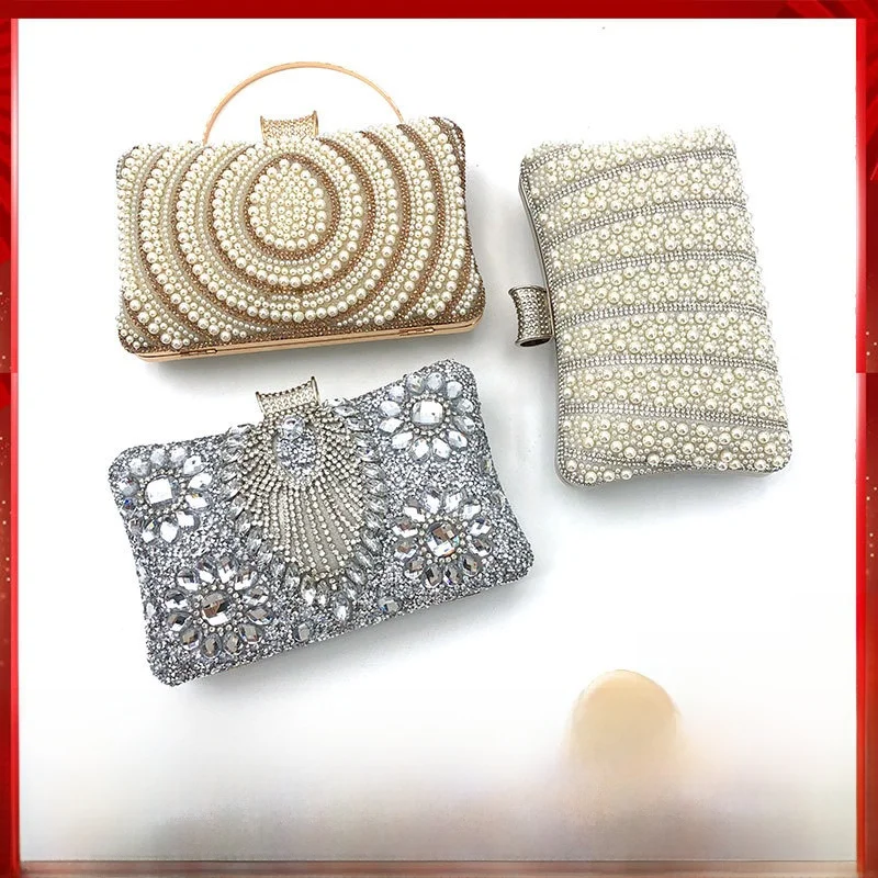 Elegant Evening Clutch Bag for Women Versatile Handbag with Diamond And Chain Detail Polyester Fiber Urban Simple Style