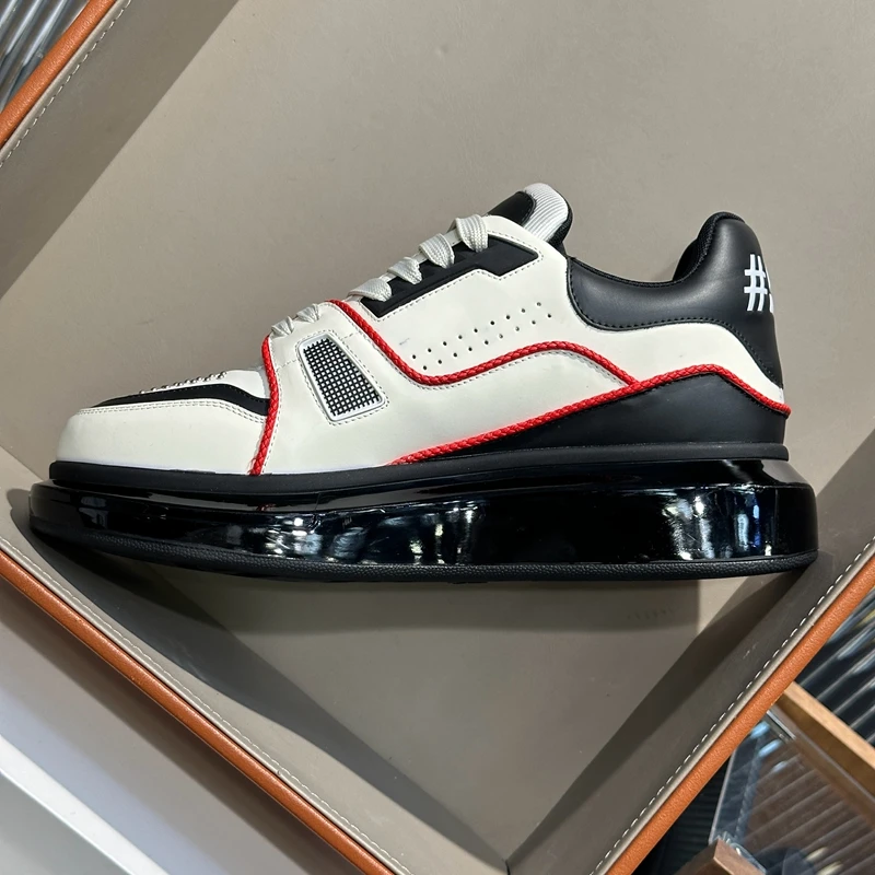 Handcrafted Men Leather Casual Shoes Cowhide Leather Trendy Platform Sneaker Man Daily Office Shoe Flat Loafers Outdoor Trainers