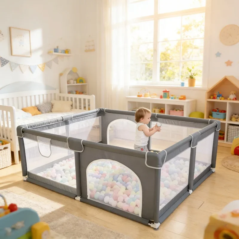 Indoor Outdoor Infant Toddler Playard Baby Playpen Safety Gate with Side Door Home Protection Soft Padded Walls Safety Furniture