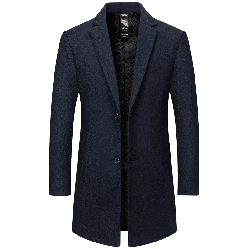 BROWON Brand 2025 Winter Elegant Woolen Coat Man Thicken Navy Color Smart Casual Outdoor Long Overcoat for Men Wollmantel
