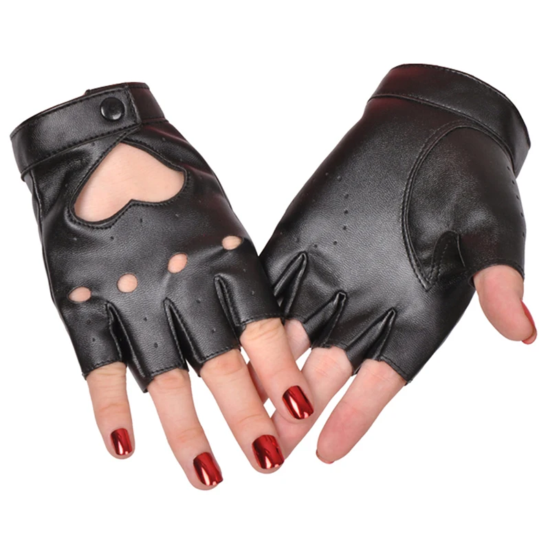Girl Five Finger PU Leather Gloves Ladys Driving Show Pole Dance Mittens for Women Men Heart Gothic Lolita Cosplay Party Gloves