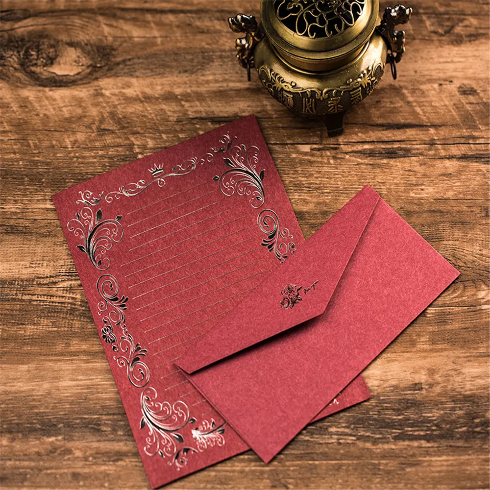 1 set 3 Paper 3 Envelopes Retro Vintage red Envelope Letter Set Old Love Letter Invitation Envelopes with Writing paper