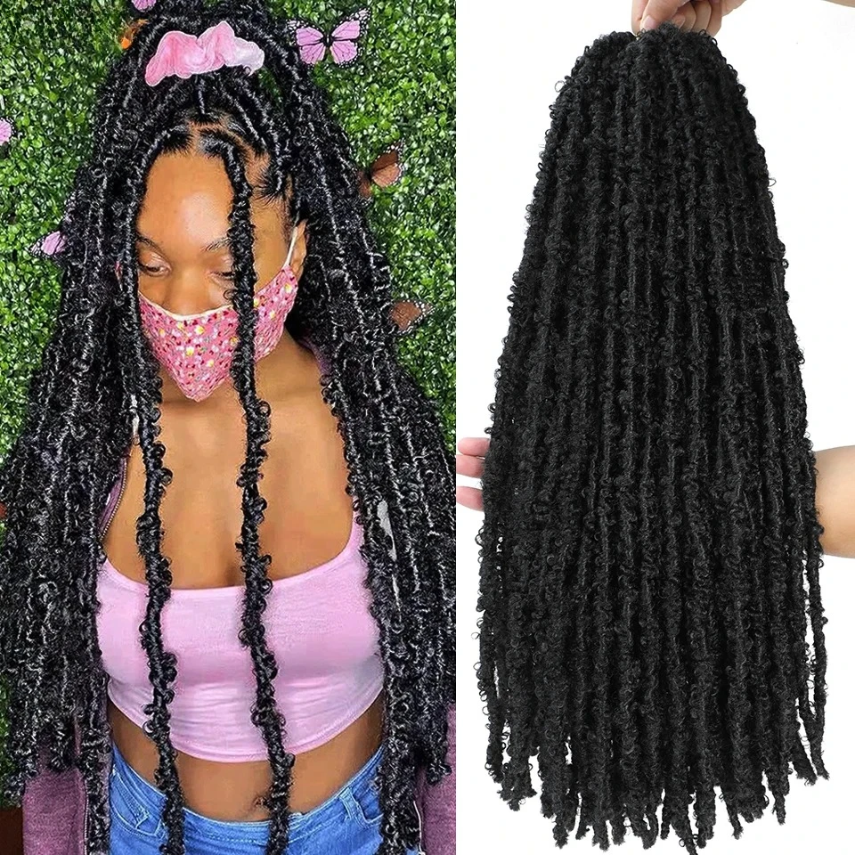 12-24" Butterfly Faux Locs Crochet Hair Twisted Boho Locs Braiding Hair Distressed Soft Butterfly Locks Crochet Braid synthetic