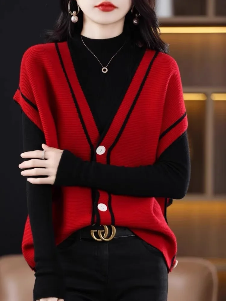 Fall Winter Camere Sweater Vest Women's Wool Knitted V-ne Svel Tank Top Commute Sle Regular Length Button Detail