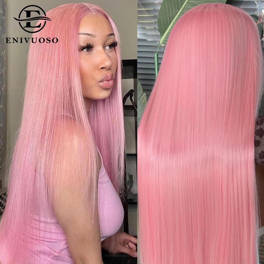 Light Pink 13X4 Lace Front Wigs For Women Heat Resistant Fiber Long Straight Synthetic Hair Wigs for Daily Party Cosplay Use