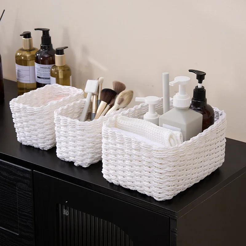 1/3pcs Handmade Straw Woven Soft Round Paper Rope Storage Basket for Organizing Decorative Storage Bins Office Storage Box