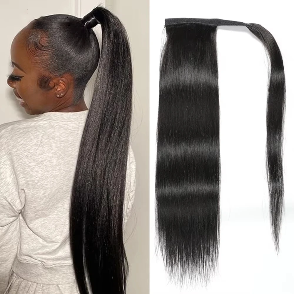 Straight Human Hair Ponytail Wrap Around 100% Human Hair Ponytails For Women Brazilian Straight Hair Natural Color 8-32 Inch
