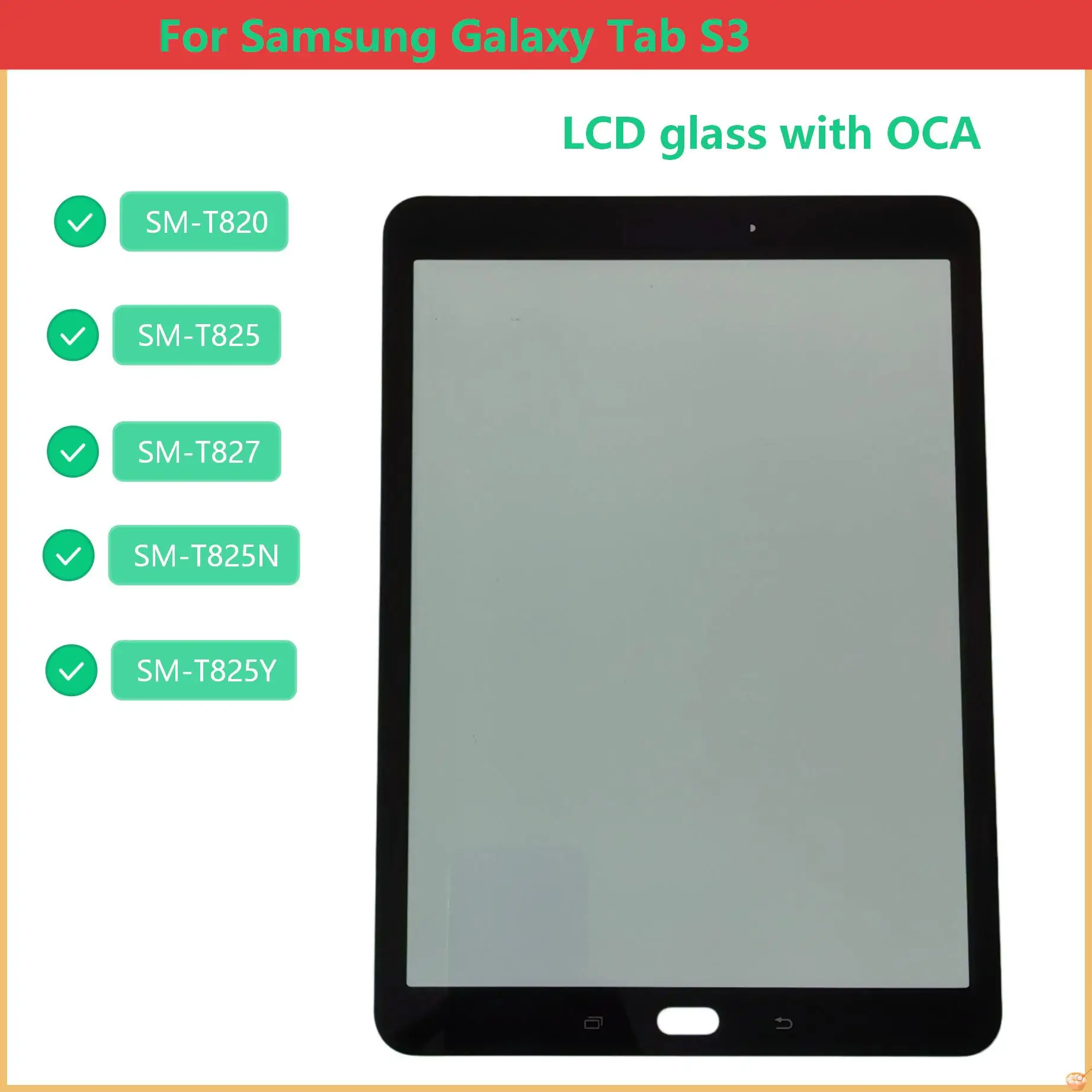 A+For Samsung Galaxy Tab S3 SM-T827 T825Y SM-T820 SM-T825 SM-T825N Touch Screen Panel Tablet Front Outer LCD Glass Lens With OCA