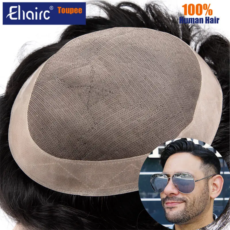 Men Wig Human Hair Toupee Fine Mono Male Wig 130% Density Durable Hair Prosthesis Toupee Men 6" Hair Replacement System For Men