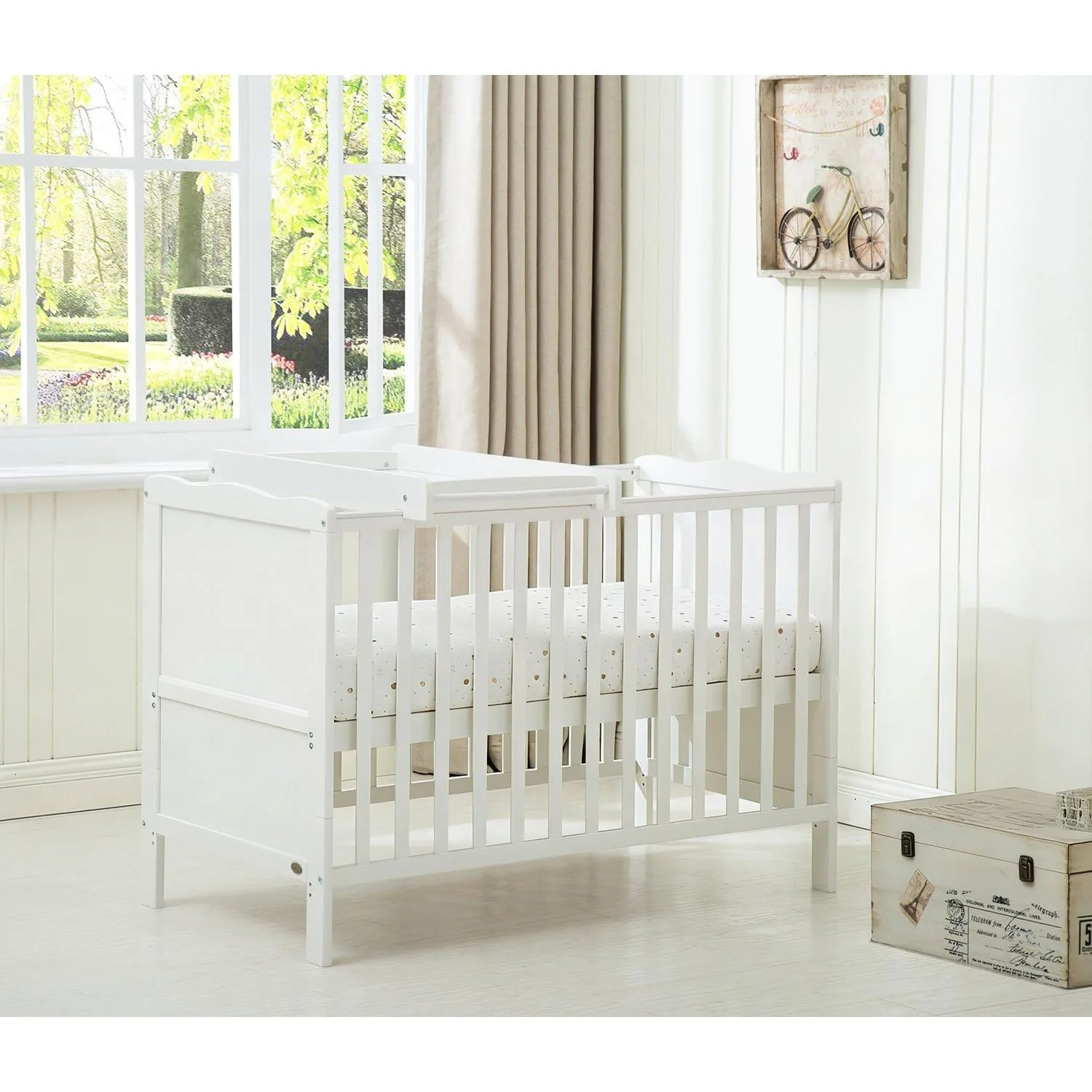 mcc direct Wooden Baby Cot Bed "Orlando" With Top Changer & Aloe Vera Mattress & Safety Wooden Barrier (Orlando TC)-126 x 66 cm
