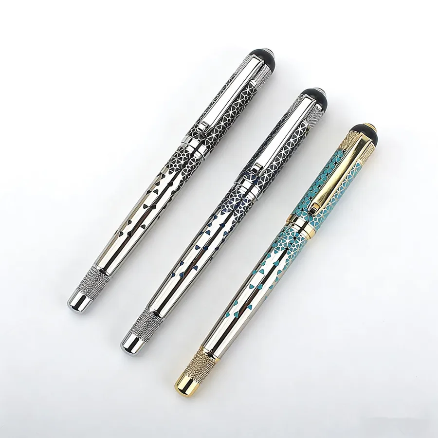 monte mount Rollerball Pen Luxury silvery Clip Ballpoint Pen 0.5mm Black Refill Metal Roller Ball Pens Free Shipping