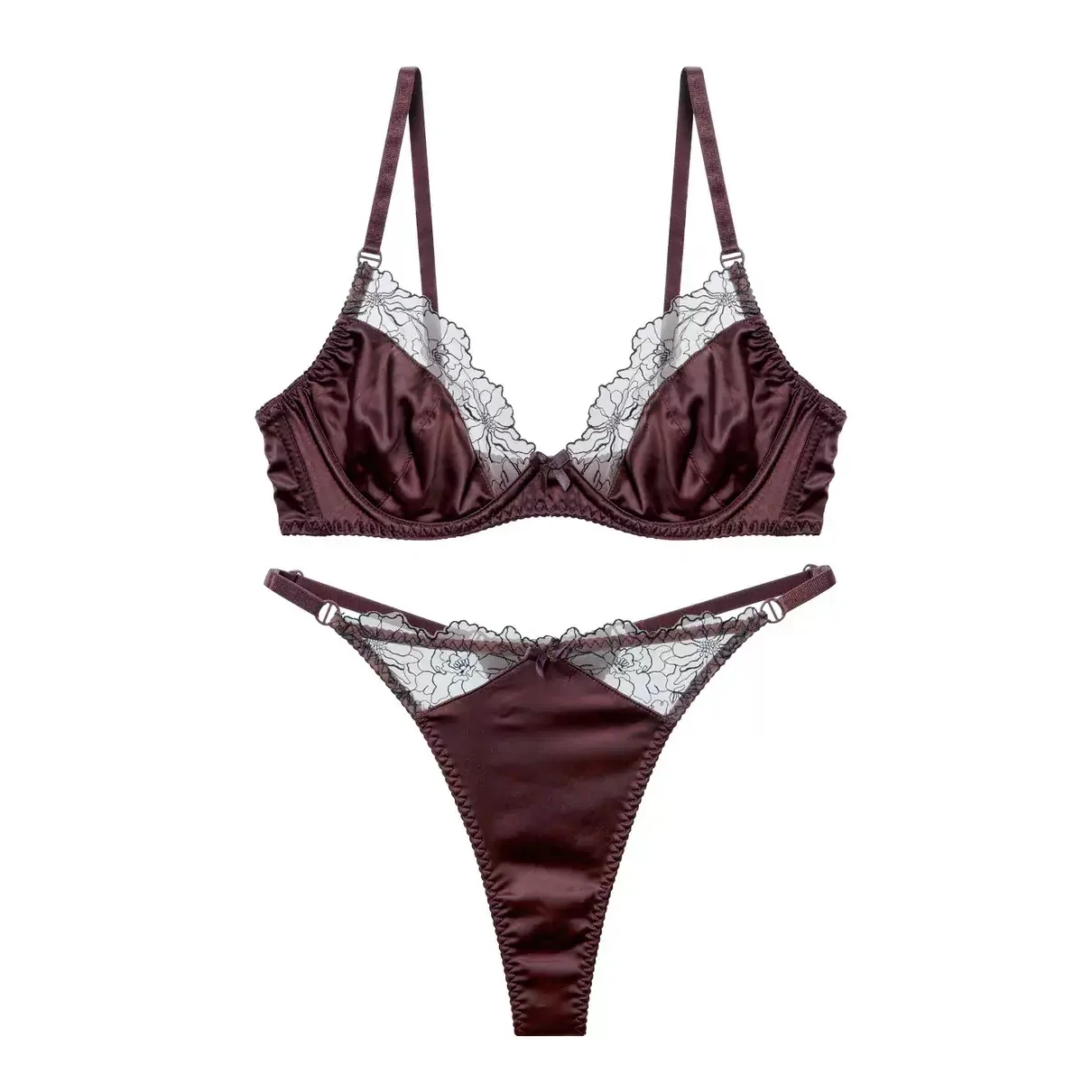 underwear large sie women sexy lace embroidery lingerie ladies small fresh underwire large bra set Palace satin