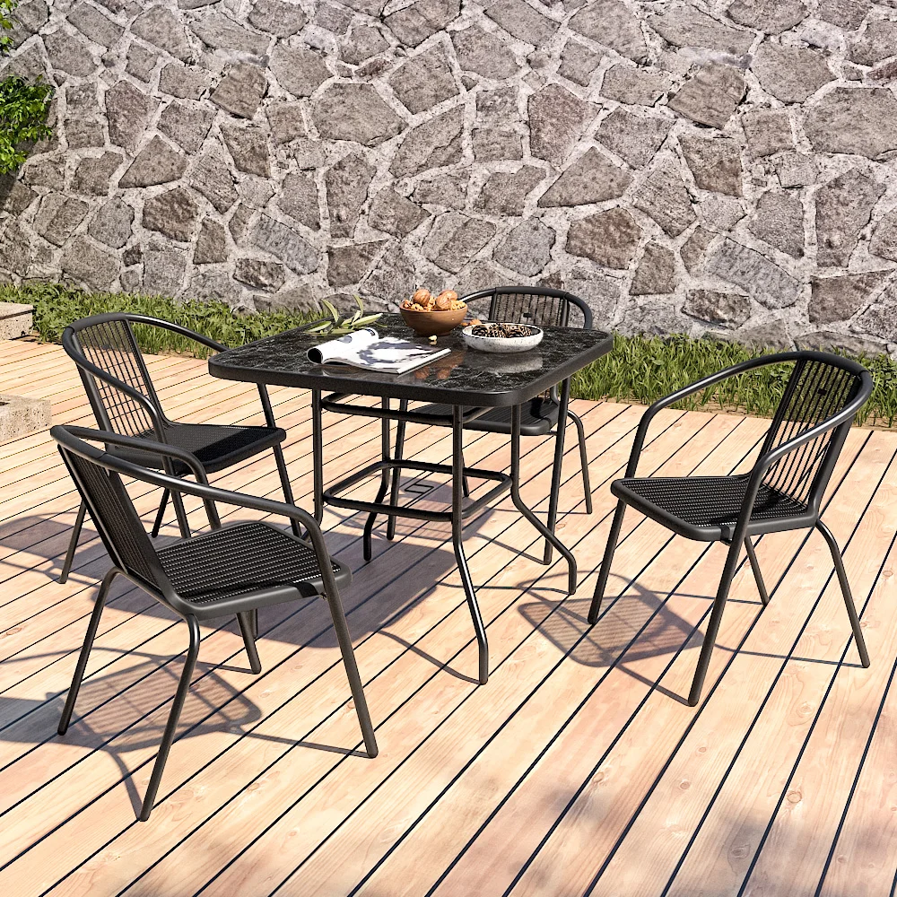 【Breeins】Garden Tempered Glass Marble Coffee Table, 80x80x72cm