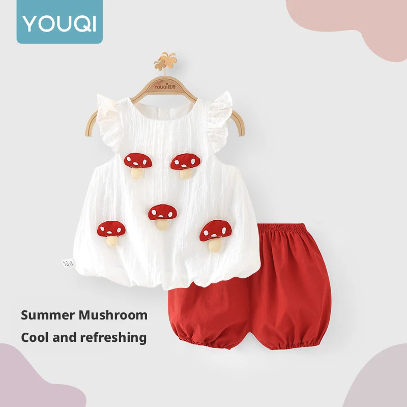 【Youqi】Chinese 0-2 Year Old Baby Girl Outfit Set, Short-Sleeve Shorts Set, New Stylish Two-Piece Baby Top Set, Fashionable Children's Outfit