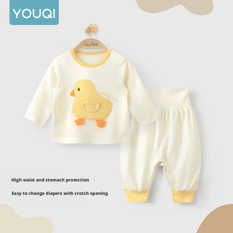 【Youqi】Chinese 0-2 Year Old Baby Set, Spring and Autumn A-Grade Pure Cotton High-Waisted Belly-Protecting Base Layer Children's Pajamas, Loungewear for Autumn