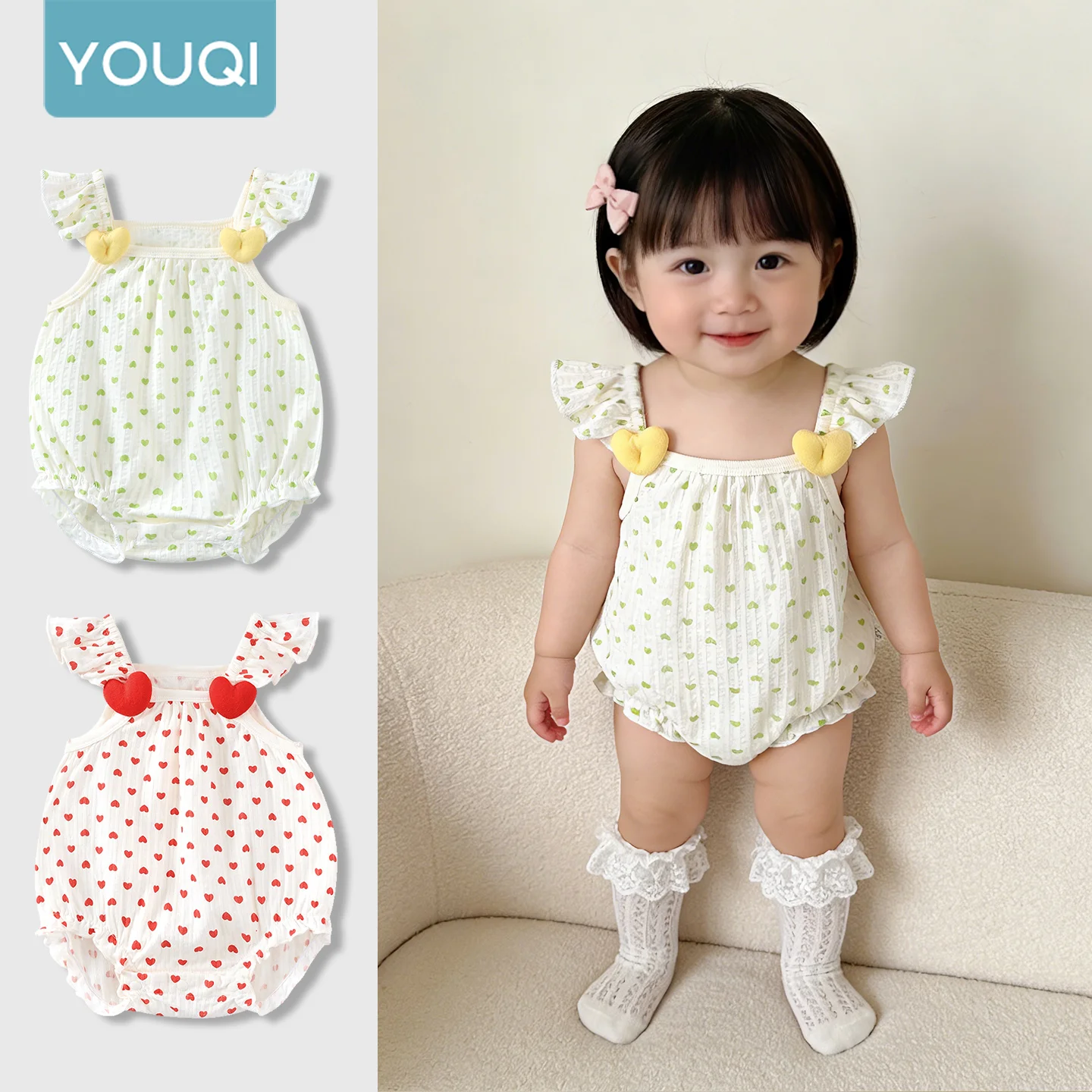 【Youqi】Chinese 0-2 Years Old Baby Clothes, Summer Thin Romper for Girls, Newborn Strap Jumpsuit, Outerwear Crawling Suit
