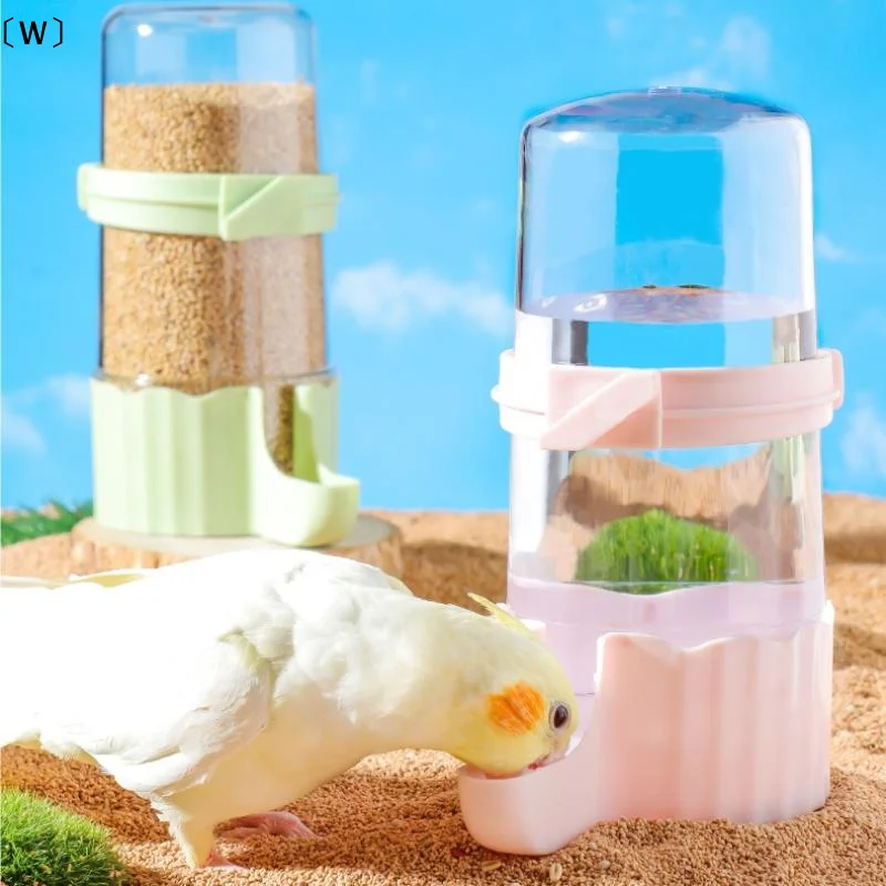 〔W〕Transparent Feeding Watering Automatic Dual Purpose Bird Feeder Large Capacity Water Dispenser Feeder Bird Cage Accessories