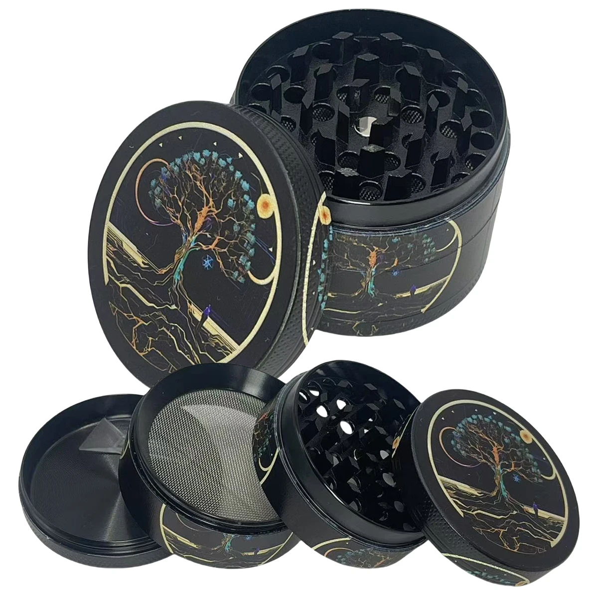 1.6/2inch Cyberpunk Tree Herb Grinder 4-Layer Metal Spice Pepper Mill Salt Mortar Pestle Tobacco Grass Raw Grinder Kitchen Tool