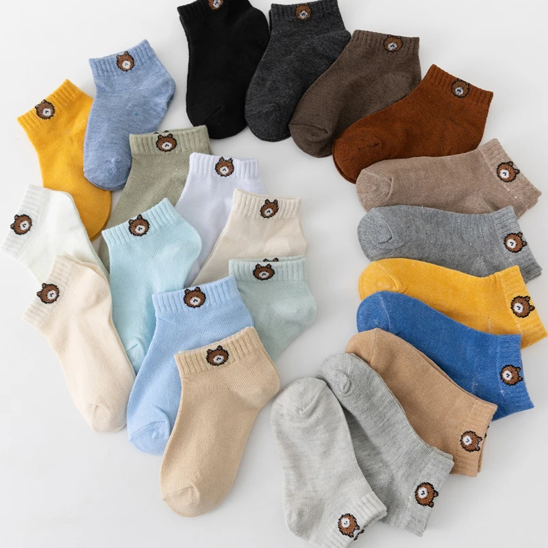 10 pairs cute bear-patterned kid's socks in random colors and elasticated socks suitable for both boys and girls, kid's socks