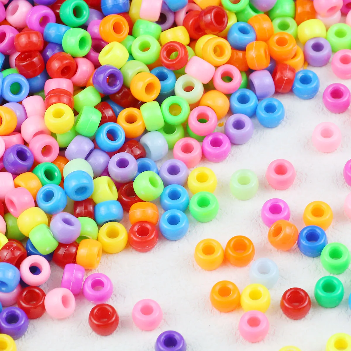 100/200/400pcs 6x9mm Solid Color Large Hole Pony Beads DIY Jewelry Making For Friendship Bracelets & Hair Braids Craft Supplies