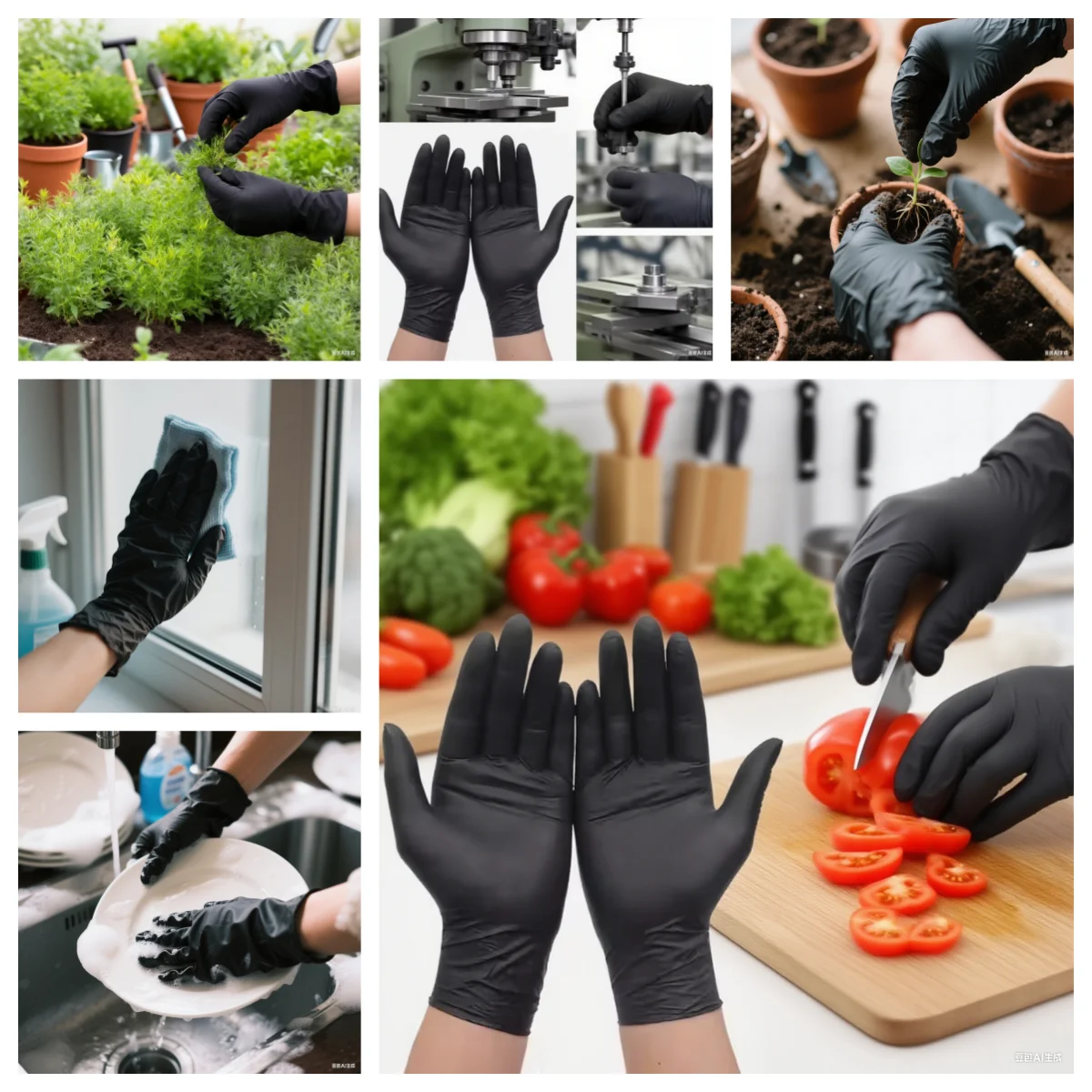 100PCS Black Synthetic Nitrile Disposable Gloves Heavy Duty Thickened Elastic Household Cleaning Safety Gloves for Home Cooking