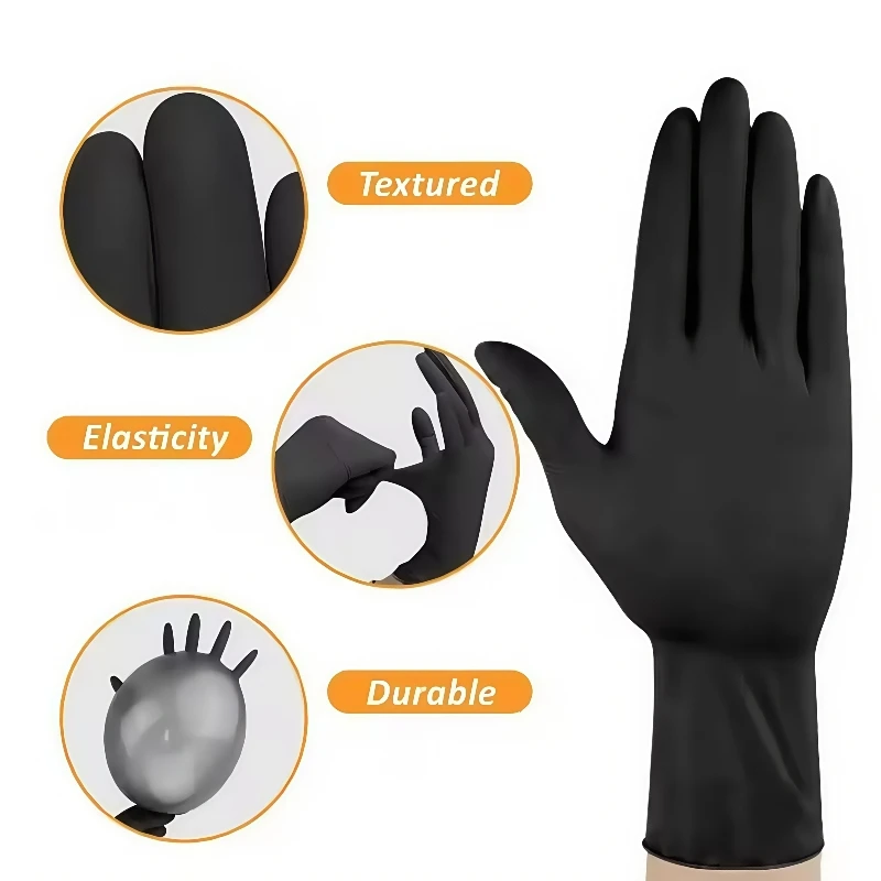 100PCS Black Synthetic Nitrile Disposable Gloves Heavy Duty Thickened Elastic Household Cleaning Safety Gloves for Home Cooking