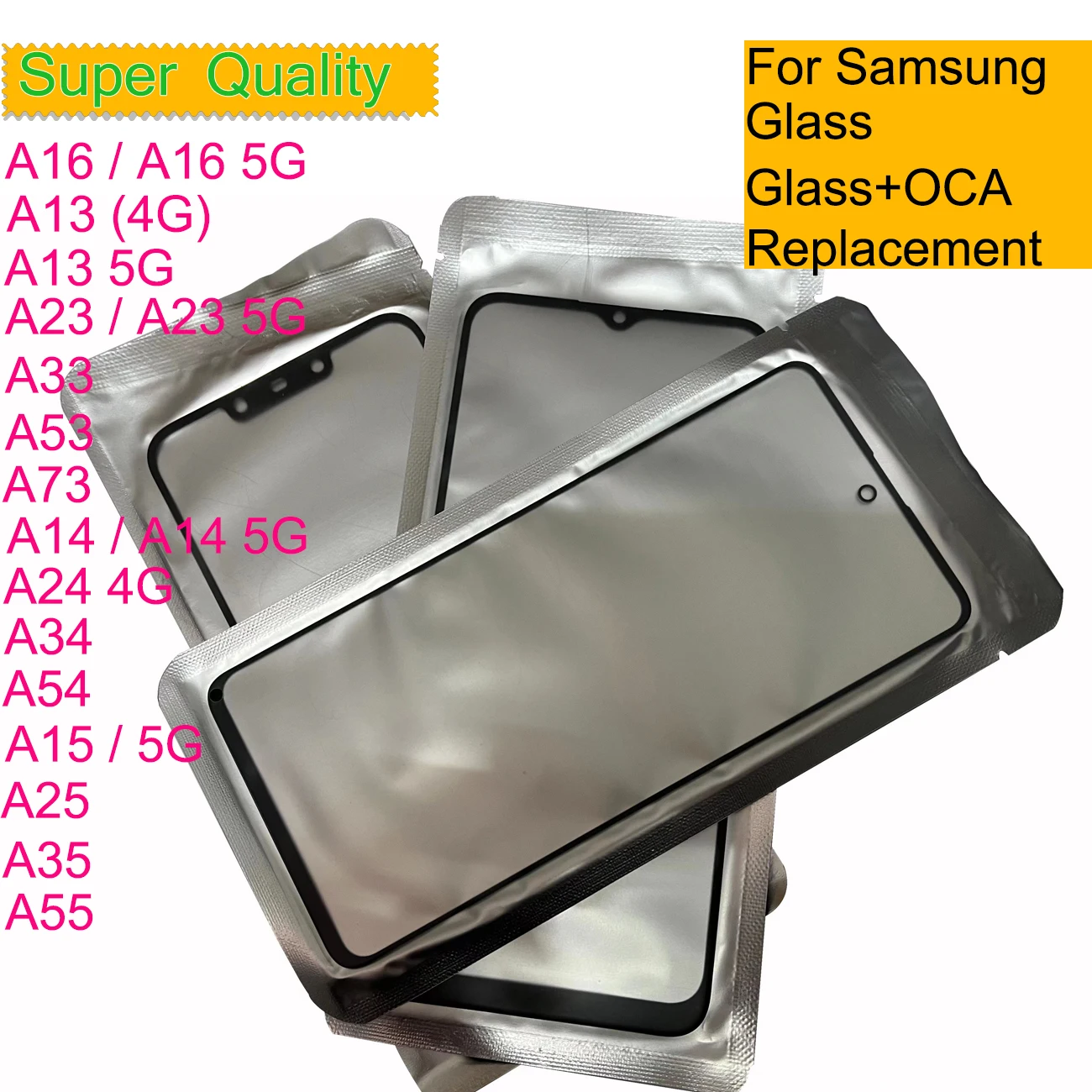 10Pcs For Samsung Galaxy A17 A16 A14 A24 A34 A54 A15 A25 A35 A55 A13 A23 A33 A53 A73 Touch Screen Panel Front Outer Glass OCA