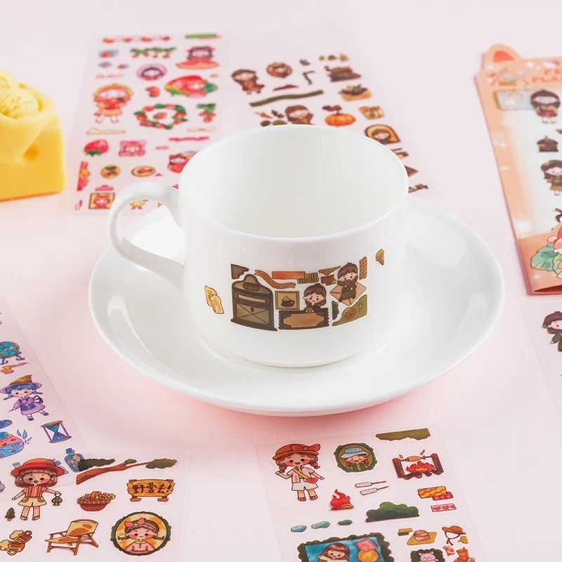 10Sheets Pet Planet Series Cartoon Transparent Waterproof PVC Ledger Material Stickers For Hand Account Pencil Case Decals