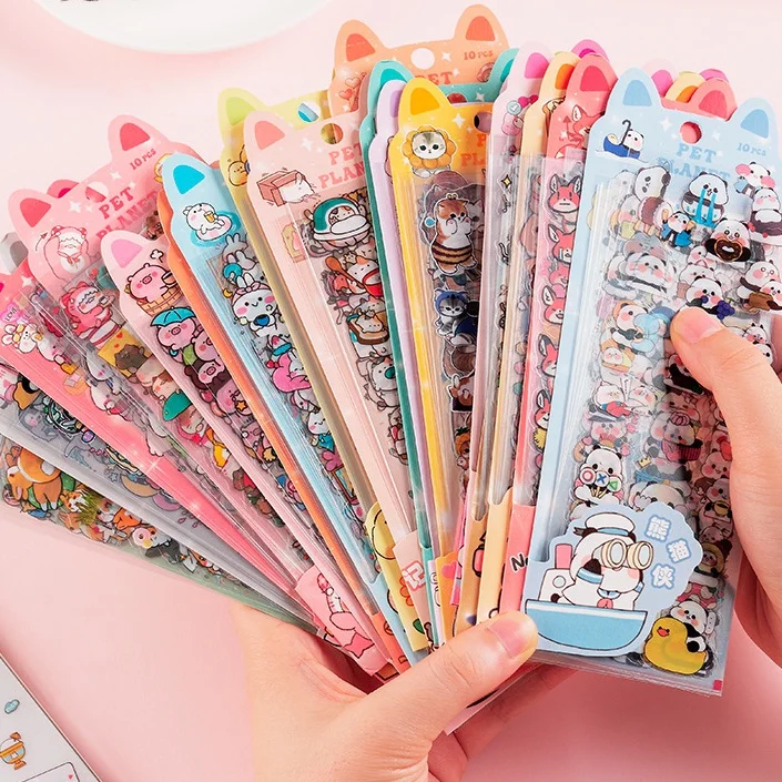 10Sheets Pet Planet Series Cartoon Transparent Waterproof PVC Ledger Material Stickers For Hand Account Pencil Case Decals