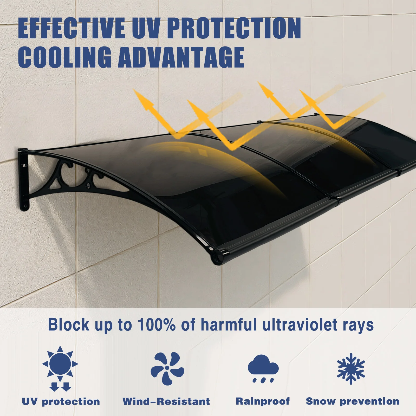 118x39 Inch Window Awning Door Canopy With Aluminum Alloy Bracket, Awning for Door Entrance Overhead, Modern Polycarbonate Cover