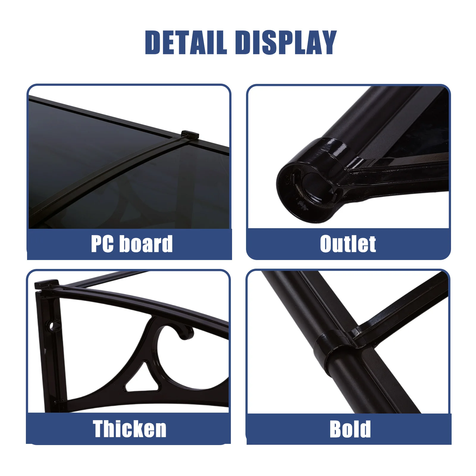 118x39 Inch Window Awning Door Canopy With Aluminum Alloy Bracket, Awning for Door Entrance Overhead, Modern Polycarbonate Cover